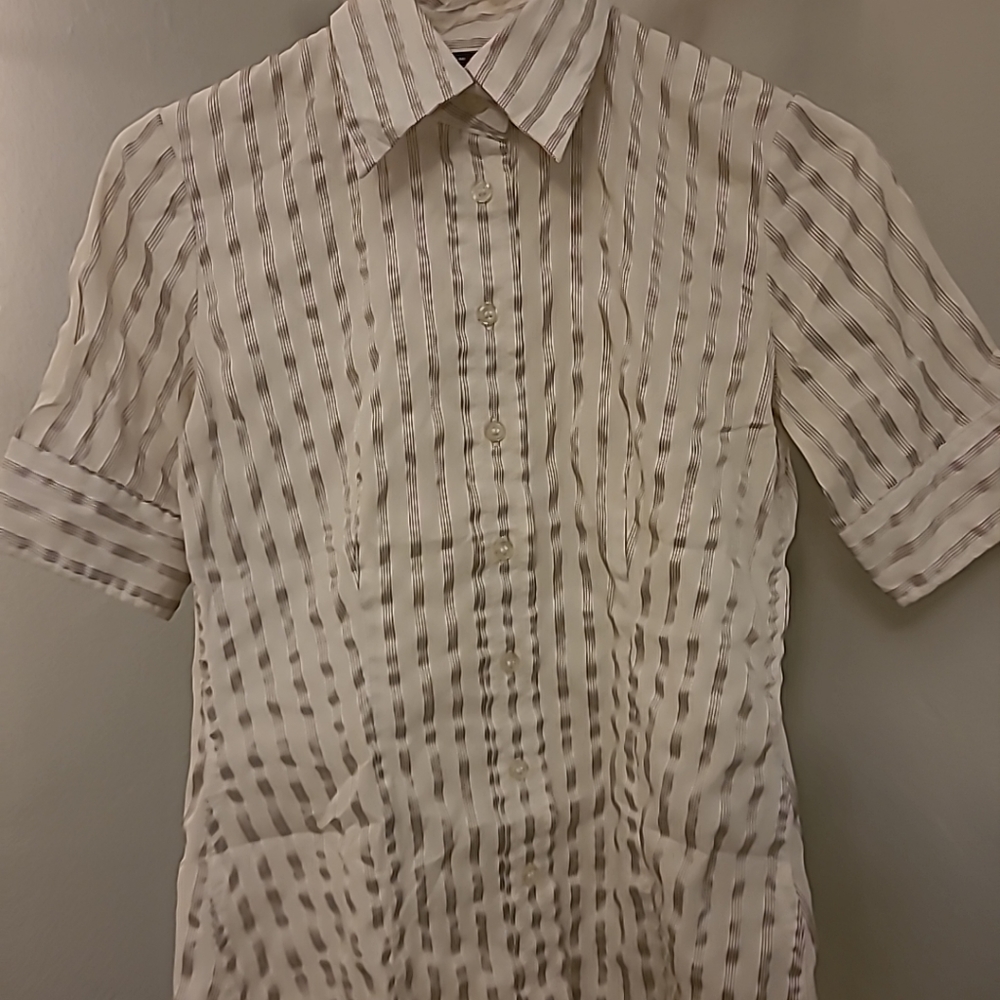Women's New York & Company XS Ink Gray Pinstripe Cotton Blend Button Up Blouse